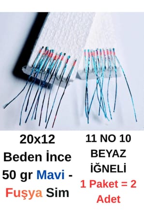 ea genset Çapari İstavrit Çaparisi, 20x12 Beden, Mavi - Fuşya Sim, 11 No Beyaz İğne, 10 İğneli, 2li Paket