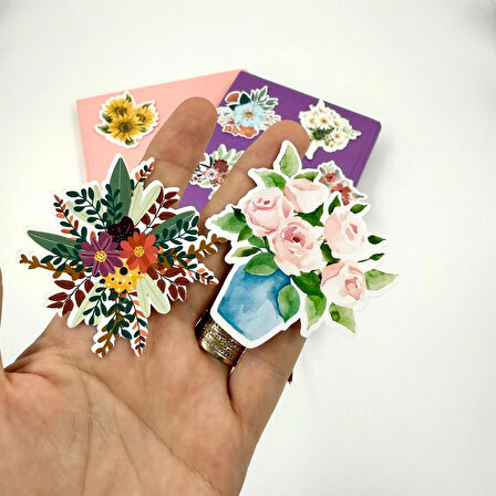 10 Adet Çiçek Sticker, Çiçek Demeti, Çıkartma