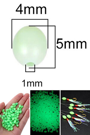 Eagenset Fosforlu Glow Yeşil 4x5mm Silikon Yumuşak Boncuk Olta Takımı, Çapari, Jig Yapım Malzemesi 50 Adet