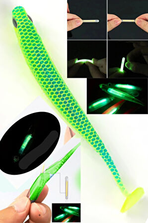Eagenset İçine Fosforlu Glow Çubuk Işık Takılabilen Neon UV – Fosforlu Glow Yeşil Silikon Balık 1 adet 7cm Silikon yem + 1 adet Glow Çubuk