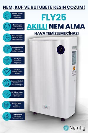 FLY25  (Hepa Filtre + Wi-fi + ION) Ev Tipi Nem Alma ve Hava Temizleme Cihazı