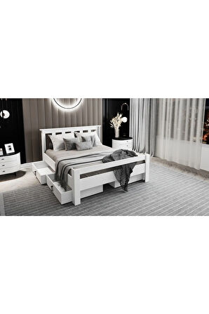Arya Çift Kişilik 160x200 Yatak Uyumlu Mdf Beyaz Çekmeceli Karyola
