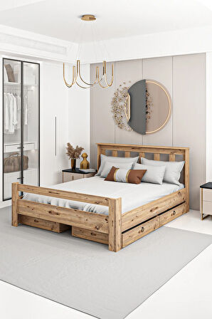 Arya Çift Kişilik 160x200 Yatak Uyumlu Ceviz Çekmeceli Karyola