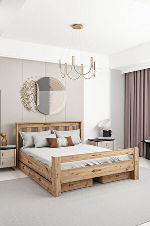 Arya Çift Kişilik 160x200 Yatak Uyumlu Ceviz Çekmeceli Karyola