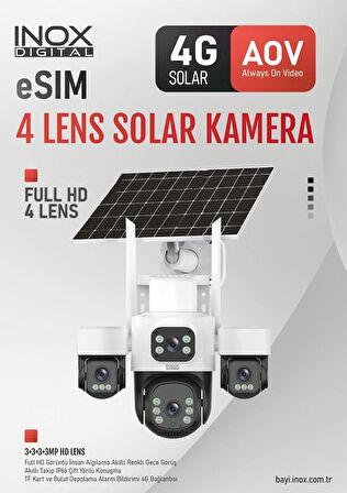 inox X14 4 Kameralı Solar Güvenlik Kamerası | Sım Kartlı & Esım Destekli | Kablosuz Güneş Enerjili