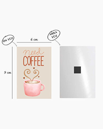 Kahve Temalı Magnet Seti 9 ADET – Dekoratif Buzdolabı Süsü 6x9 cm