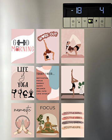 Yoga Temalı Magnet Seti 9 ADET Dekoratif Buzdolabı Süsü - 9x6 cm