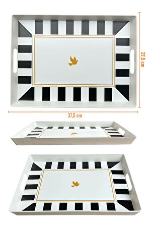 Çay Kahve Sunum Tepsisi, Çizgili Desen, Renkli, 1 Adet, 375x275 mm