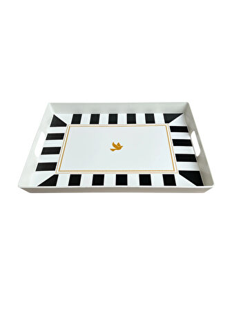 Çay Kahve Sunum Tepsisi, Çizgili Desen, Renkli, 1 Adet, 375x275 mm