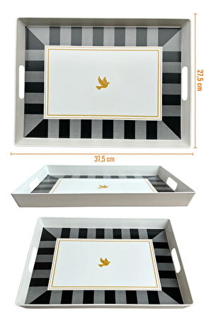 Çay Kahve Sunum Tepsisi, Çizgili Desen, Renkli, 1 Adet, 375x275 mm