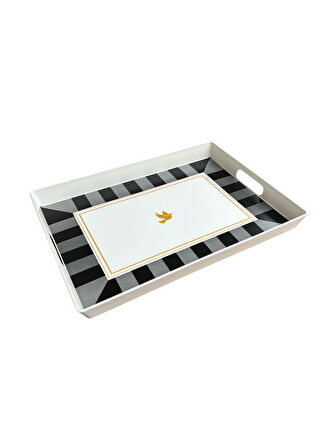 Çay Kahve Sunum Tepsisi, Çizgili Desen, Renkli, 1 Adet, 375x275 mm