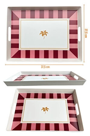 Çay Kahve Sunum Tepsisi, Çizgili Desen, Renkli, 1 Adet, 375x275 mm