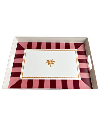 Çay Kahve Sunum Tepsisi, Çizgili Desen, Renkli, 1 Adet, 375x275 mm