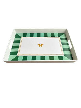 Çay Kahve Sunum Tepsisi, Çizgili Desen, Renkli, 1 Adet, 375x275 mm