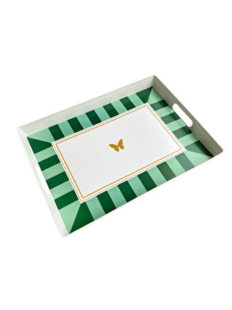 Çay Kahve Sunum Tepsisi, Çizgili Desen, Renkli, 1 Adet, 375x275 mm