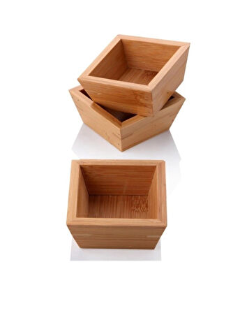 Balsa Bambu Kare 4'lü Çerezlik Kase 9 cm