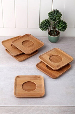 Balsa Bambu Çay Tabağı, Kare Çay Tabağı, Çay Altlığı, 6 Adet