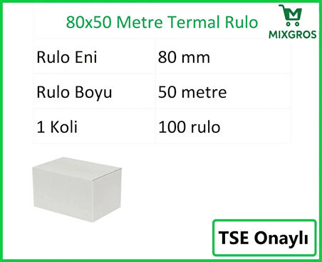 80x50 Metre Termal Yazarkasa ve Adisyon Rulosu 100 Adet