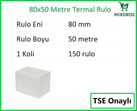 80x50 Metre Termal Yazarkasa ve Adisyon Rulosu 150 Adet