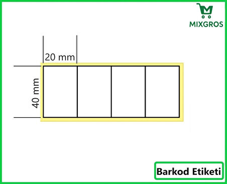 40x20 mm Termal 4'lü Ürün Barkod Etiketi 1 Rulo: 5000 Adet Etiket