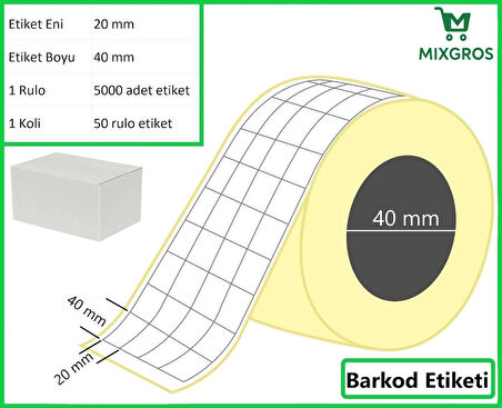 40x20 mm Termal 4'lü Ürün Barkod Etiketi 1 Rulo: 5000 Adet Etiket 1 Koli: 50 Rulo Etiket