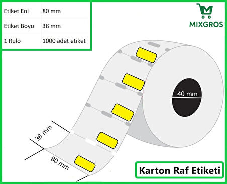 80x38 mm Karton Termal Raf Reyon Etiketi Sarı Fiyat Çerçeveli 1 Rulo: 1000 Adet Etiket