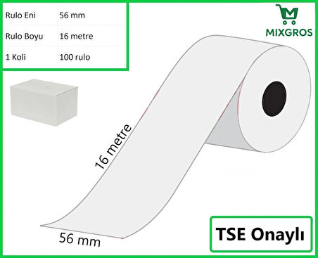 56x16 Metre Termal Kredi Kartı ve Yazarkasa Pos Rulosu 100 Adet