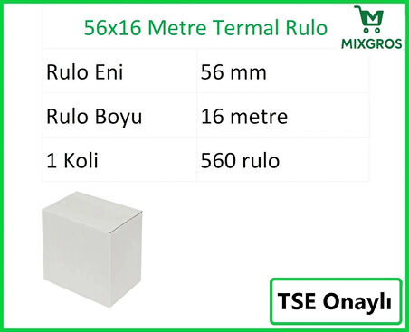 56x16 Metre Termal Kredi Kartı ve Yazarkasa Pos Rulosu 560 Adet