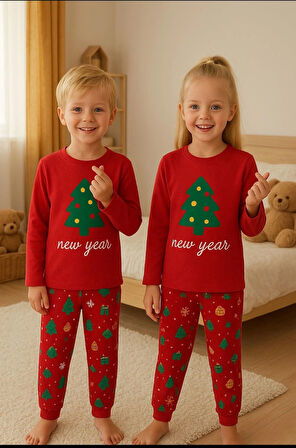 Mevsimlik Unisex Çocuk Yılbaşı Pijama Takımı