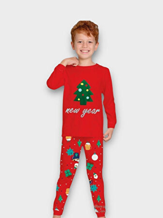 Mevsimlik Unisex Çocuk Yılbaşı Pijama Takımı