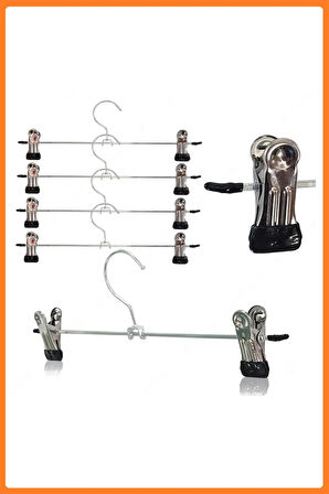 Mandallı Metal Pantolon & Etek Askısı Gümüş Renk, 40 Cm, 10 Adet