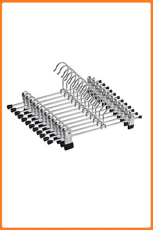 Mandallı Metal Pantolon & Etek Askısı Gümüş Renk, 40 Cm, 20 Adet