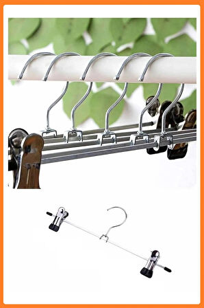 Mandallı Metal Pantolon & Etek Askısı Gümüş Renk, 40 Cm, 20 Adet