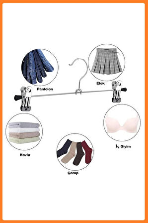 Mandallı Metal Pantolon & Etek Askısı Gümüş Renk, 40 Cm, 20 Adet