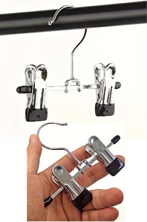 Ayarlanabilir Mandallı, Krom Metal Eşarp Askısı, Şapka Askısı \ 10 Adet \ 12 Cm