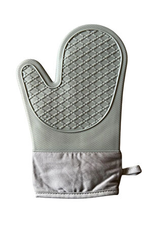 Fırın Eldiveni, Gri Renk, 27 cm, Dış Kaplama Silikon, İçi Pamuklu, 1 Adet