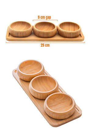 Standlı Bambu Çerezlik, 3'lü Çerezlik, İkramlık ve Sunumluk Seti Takımı, 9 cm Çap, 1 Set
