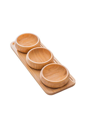 Standlı Bambu Çerezlik, 3'lü Çerezlik, İkramlık ve Sunumluk Seti Takımı, 9 cm Çap, 1 Set