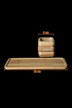 Standlı Bambu Çerezlik, 3'lü Kare Çerezlik, İkramlık ve Sunumluk Seti Takımı, 9 cm Çap, 1 Set