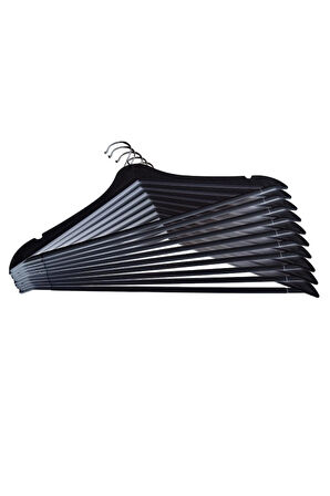 Ahşap Görünümlü Plastik Askı, Elbise Askısı, Takım Askısı, Siyah 20 Adet, 44 Cm