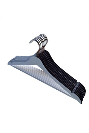 Ahşap Görünümlü Plastik Askı, Elbise Askısı, Takım Askısı, Siyah 20 Adet, 44 Cm