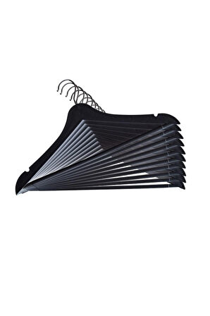 Ahşap Görünümlü Plastik Askı, Elbise Askısı, Takım Askısı, Siyah 10 Adet, 44 Cm
