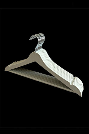 Ahşap Görünümlü Plastik Askı, Elbise Askısı, Takım Askısı, Kırık Beyaz 10 Adet, 44 Cm