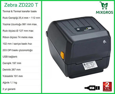 Zebra ZD 220 T Termal Etiket Barkod Yazıcı
