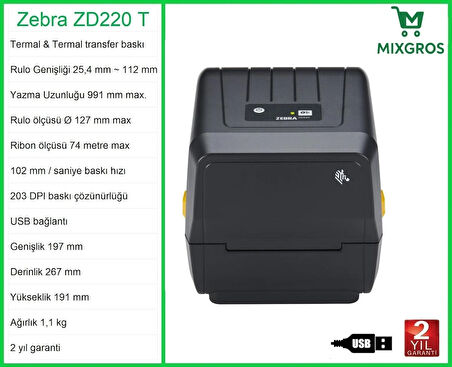 Zebra ZD 220 T Termal Etiket Barkod Yazıcı