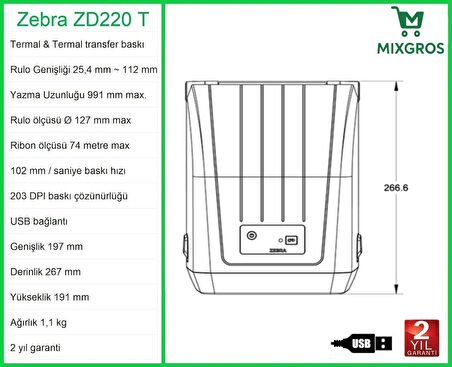 Zebra ZD 220 T Termal Etiket Barkod Yazıcı