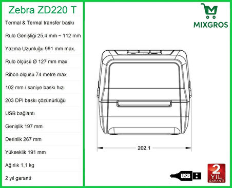 Zebra ZD 220 T Termal Etiket Barkod Yazıcı