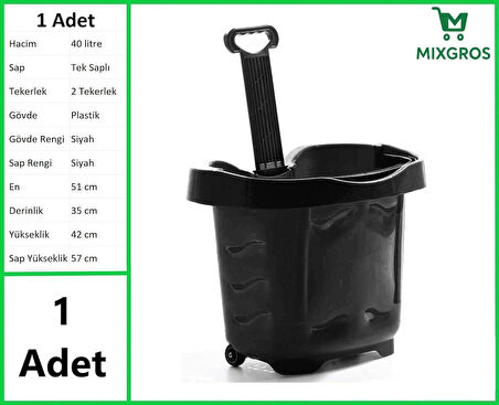 Tekerlekli Plastik Market Alışveriş El Sepeti 40 Litre Siyah 1 Adet