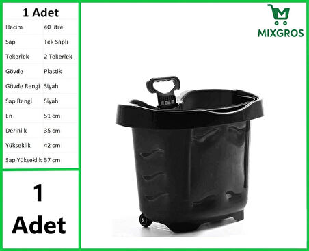 Tekerlekli Plastik Market Alışveriş El Sepeti 40 Litre Siyah 1 Adet