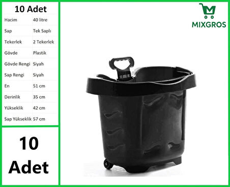 Tekerlekli Plastik Market Alışveriş El Sepeti 40 Litre Siyah 10 Adet